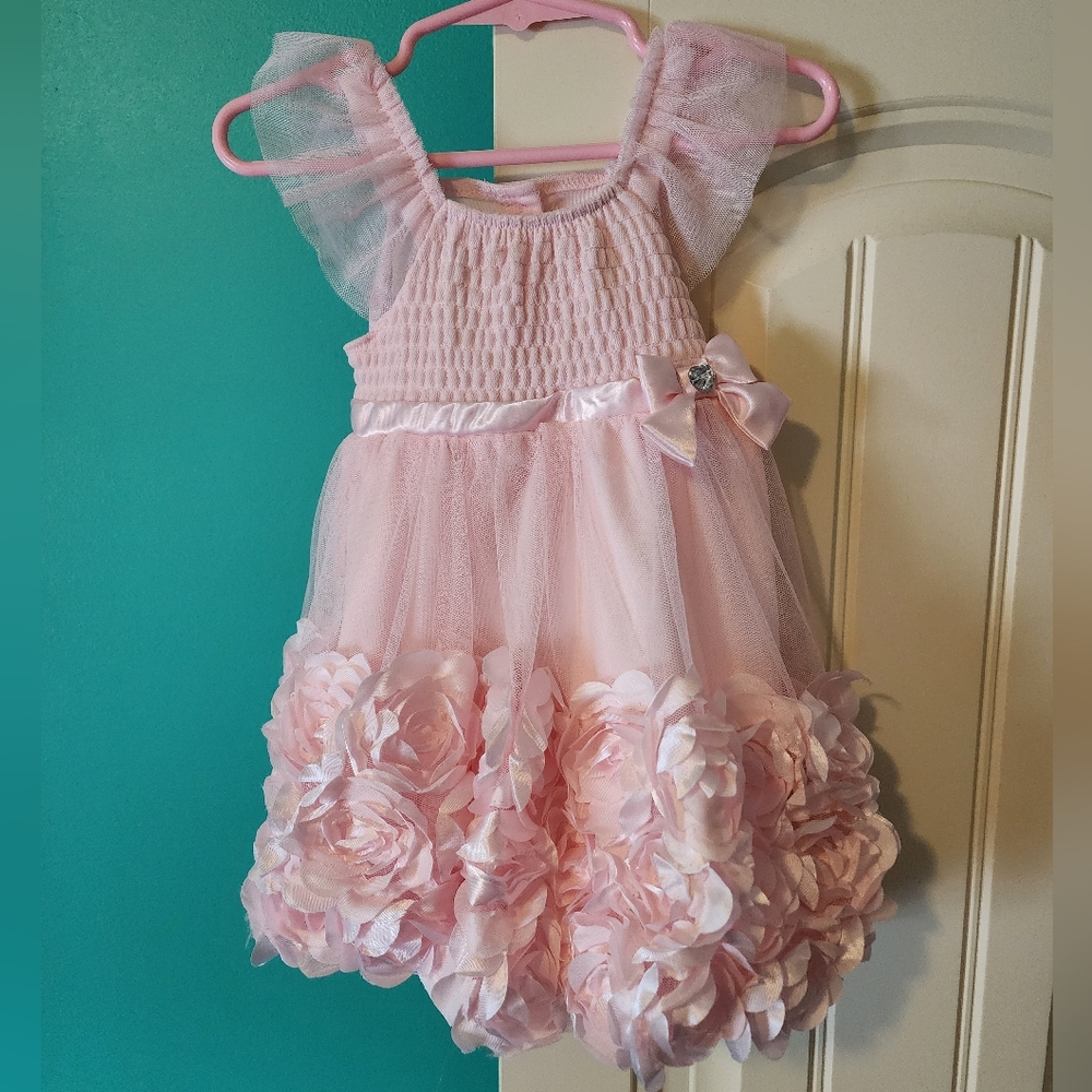 Nannette Pink Floral Tulle Kids Dress